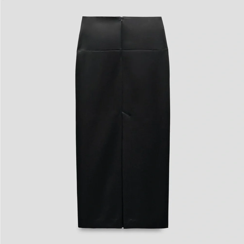 Zara Black Satin Effect high waist Midi Skirt Back Slit Limited Edition XS NWT